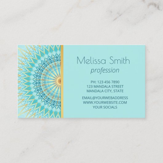 Goud Turquoise Mandala Visitekaartje (Achterkant)
