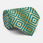 Goud & Turquoise Modern geometrisch patroon Stropdas (Opgerold)