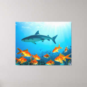 Goud tussen de haaien canvas afdruk