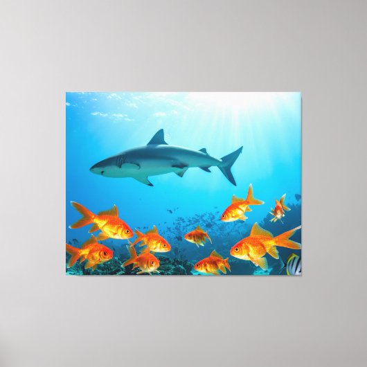 Goud tussen de haaien canvas afdruk (Voorkant)