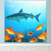 Goud Tussen Haaien Canvas Afdruk (Insitu (Houten vloer))