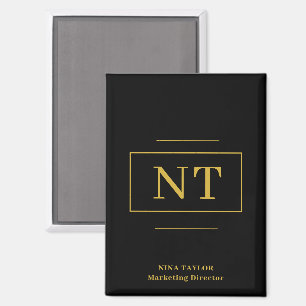 Goud Twee Initiaal Zwart Modern Monogram Magneet