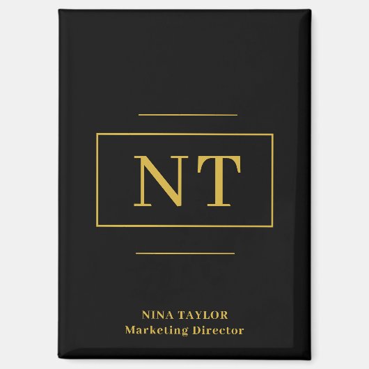 Goud Twee Initiaal Zwart Modern Monogram Magneet (Voorkant)