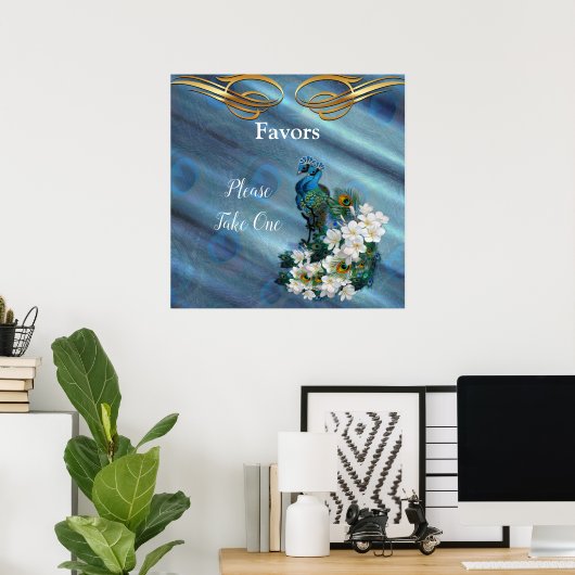 Goud, twee pacocks op Emerald Green Silk Poster (Thuiskantoor)