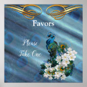 Goud, twee pacocks op Emerald Green Silk Poster (Voorkant)