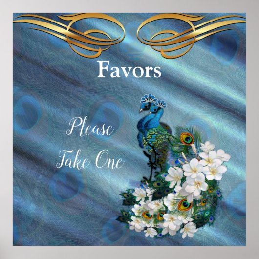 Goud, twee pacocks op Emerald Green Silk Poster (Voorkant)