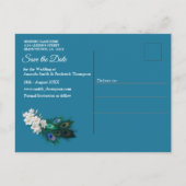 Goud, twee pacocks, veren op Emerald Green Silk Aankondigingskaart (Achterkant)