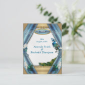 Goud, twee pacocks, veren op Emerald Green Silk Aankondigingskaart (Staand voorkant)