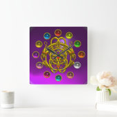 GOUD TWEEDE DRAGONS AFDRUKTE KLEURSTONEN VIERKANTE KLOK (Huis)