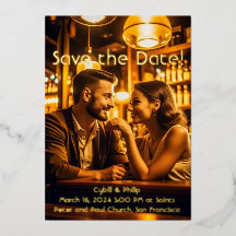 Goud Type Save the Wedding Date Folie Invitation