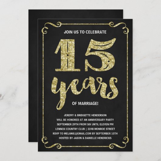 Goud Typografie | Nep Folie 15e Verjaardag Kaart (Voorkant / Achterkant)