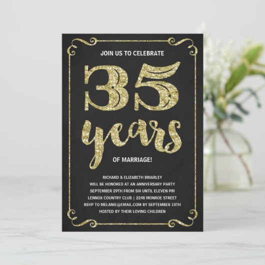 Goud Typografie | Nep Folie 35ste Verjaardag Kaart (Staand voorkant)