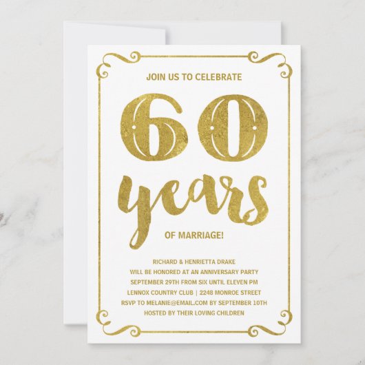 Goud typografie | Nep folie 60ste verjaardag Kaart (Voorkant)