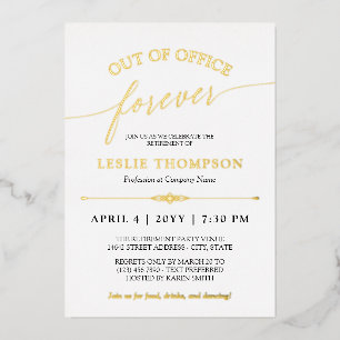 Goud uit Kantoor Forever Pensioen Partij Folie Uitnodiging