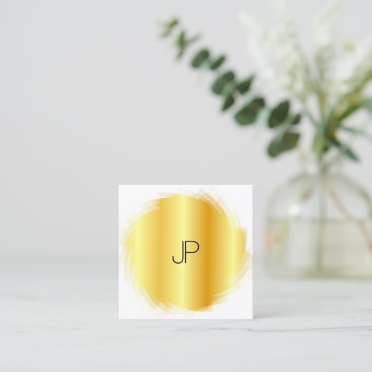 Goud uiterlijk Sjabloon elegant monogram personali Vierkante Visitekaartje (Staand voorkant)