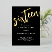 Goud-uitnodiging voor zestien jaar folie uitnodiging (Staand Voorkant)