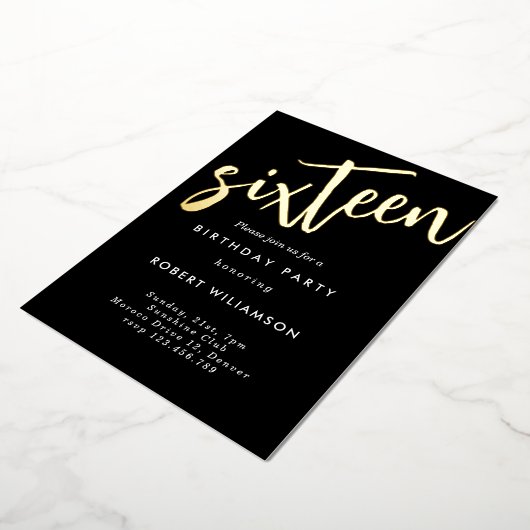 Goud-uitnodiging voor zestien jaar folie uitnodiging (Gedraaid)