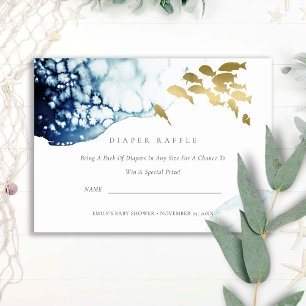 GOUD UNDERWATER VIS LUIER LOTERIJ BABY SHOWER INFORMATIEKAARTJE