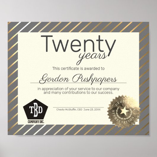 Goud universeel certificaat ter nagedachtenis van  poster (Voorkant)