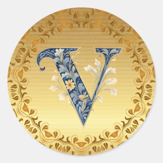 Goud V Monogram Ronde Sticker (Voorkant)