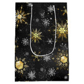 Goud van zwarte sneeuwvlokken met kerstmis medium cadeauzakje (Achterkant)
