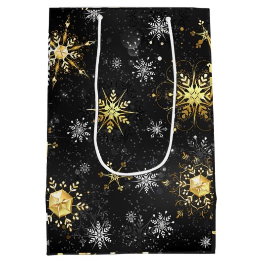 Goud van zwarte sneeuwvlokken met kerstmis medium cadeauzakje (Achterkant)