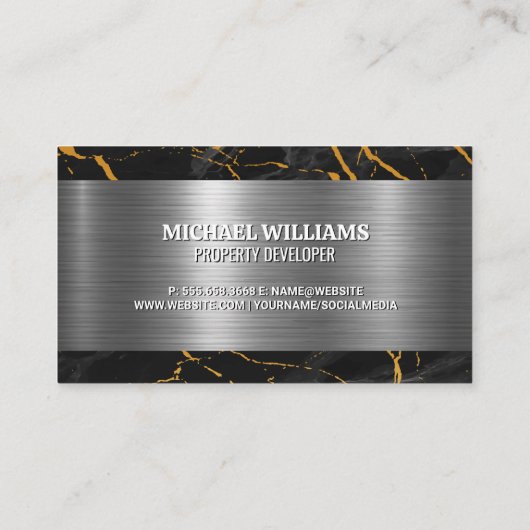 Goud Vastgoed Logo | Marmeren metaal Visitekaartje (Achterkant)