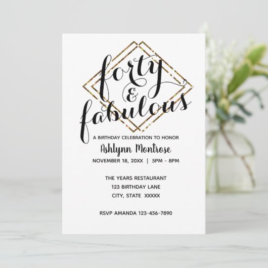 Goud Veertig & Fabulous Kaart (Staand voorkant)