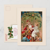  Goud Verfraaide Kerstman met Kinderen Briefkaart (Voorkant / Achterkant)
