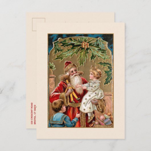 Goud Verfraaide Kerstman met Kinderen Briefkaart (Voorkant / Achterkant)