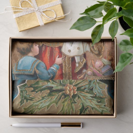  Goud Verfraaide Kerstman met Kinderen Tissuepapier (Geschenk)