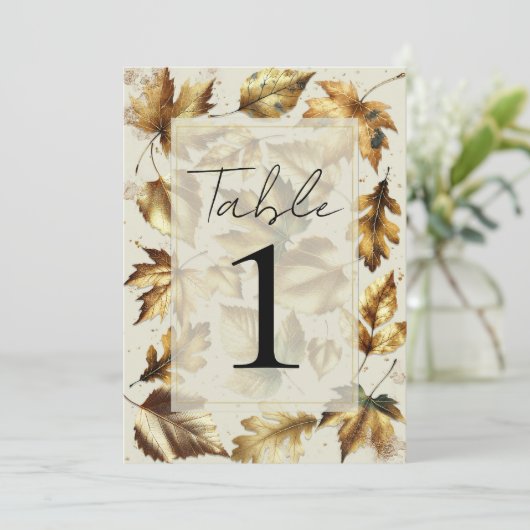 Goud verlaat Amandelbeige Glam Trouwtafel Kaart (Staand voorkant)