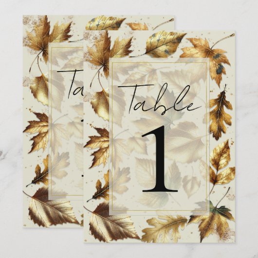 Goud verlaat Amandelbeige Glam Trouwtafel Kaart (Voorkant / Achterkant)