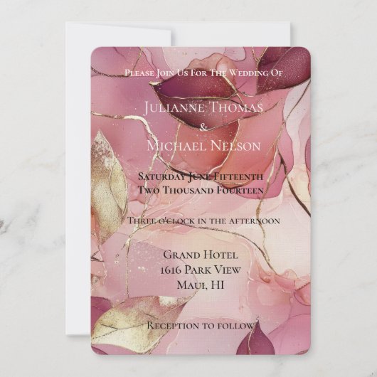 Goud verlaat Bourgondische Blush Roze Romantische  Kaart (Voorkant)