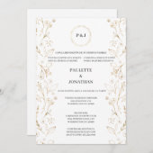 Goud verlaten elegante bruiloft uitnodiging (Voorkant / Achterkant)