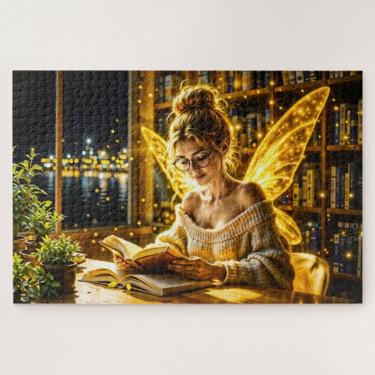 Goud verlicht elegante tiener fee gouden kunst legpuzzel (Horizontaal)