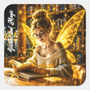 Goud verlicht elegante tiener fee gouden kunst vierkante sticker