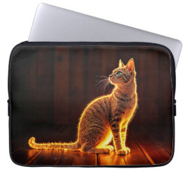 Goud verlicht kat licht en schaduw huisdieren kuns laptop sleeve