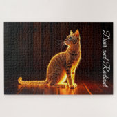 Goud verlicht kat licht en schaduw huisdieren kuns legpuzzel (Horizontaal)