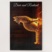 Goud verlicht kat licht en schaduw huisdieren kuns legpuzzel (Verticaal)