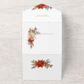 Goud Verlichte Vreugd Blok Letters w/Poinsettias All In One Uitnodiging (Buitenkant)