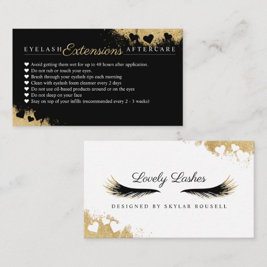 Goud Verstoffde Mascara Oogwimpers Nazorg Tips Aanbevelingskaartje (Voorkant / Achterkant)