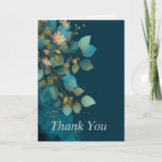Goud Verstuikte Bloemen & Bladeren Dank u kaart