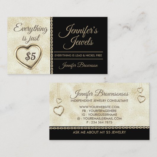 Goud verwarmde vijf dollaire juwelen Accessoires Visitekaartje (Voorkant / Achterkant)