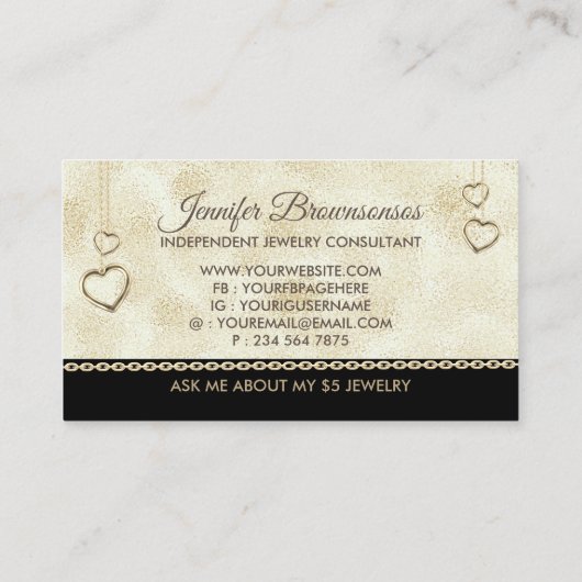 Goud verwarmde vijf dollaire juwelen Accessoires Visitekaartje (Achterkant)