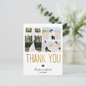 Goud vet dank u aangepaste foto bruiloft dank u briefkaart (Staand voorkant)