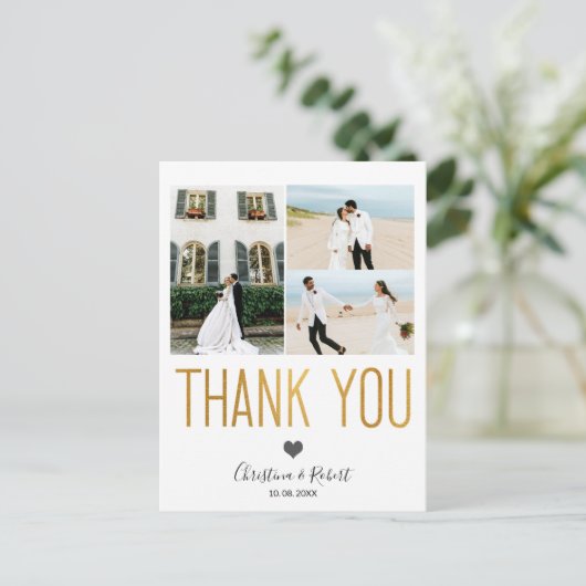 Goud vet dank u aangepaste foto bruiloft dank u briefkaart (Staand voorkant)