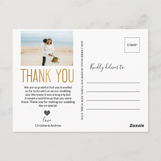 Goud vet dank u aangepaste foto bruiloft dank u briefkaart (Achterkant)