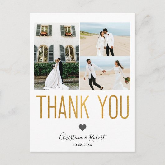 Goud vet dank u aangepaste foto bruiloft dank u briefkaart (Voorkant)