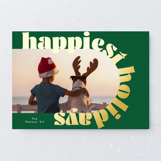 Goud vet typografie & groen ovaal foto kerst folie feestdagenkaart